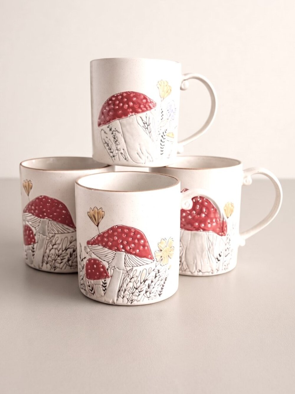 Set of 4 Mushroom 20oz Mug Ceramic Stoneware Morel Valley Spectrum Designz Brand
